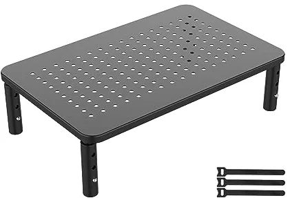 GRIFEMA GB1051 Elevador Monitor de Metal, Soporte Monitor Escritorio de Ergonómico para Monitores, Ordenador Portátiles, Impresoras, Capacidad hasta 20 kg, Altura Ajustable, L370 x W235mm, Negro