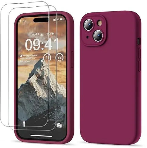 GOODVISH 3 en 1 Funda para iPhone 15 de Silicona Líquida, Carcase con 2 Piezas Templado Protectora, 360 Protección de Cuerpo Completo la Pantalla y la Cámara AntiChoques iPhone 15 Case 6,1