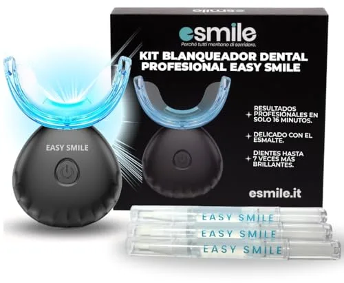 EASY SMILE – Blanqueador Dental con Luz LED 16X – Blanqueador Dental Profesional con 3 Geles – Blanqueamiento Dental Rápido en Casa para Dientes Blancos – Elimina Manchas Profundas