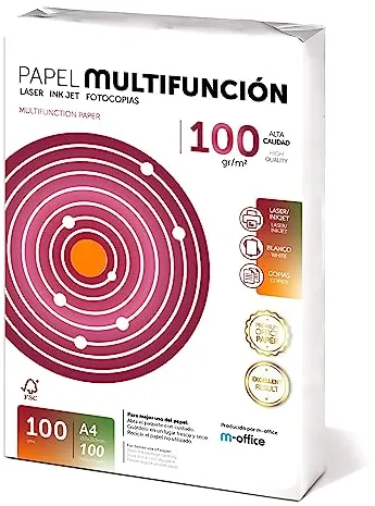Folios A4 100gr 100 hojas, Papel Multiusos Impresora, Folios para Impresoras Laser y de Inyección, Fotocopiadora, Fax, Para uso Oficina, Material Escolar, Paquete folios. m-office (100 hojas,100gr)