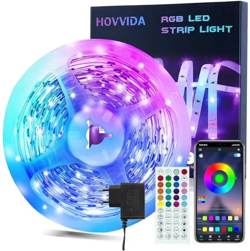 HOVVIDA Tira LED 10M, 30 LED/Metro, 1x10M, 24V RGB Luces LED, 300 LED, APP y Mando a distancia, Modo de Música, LED para Habitación, Sala, Cocina, Fiesta