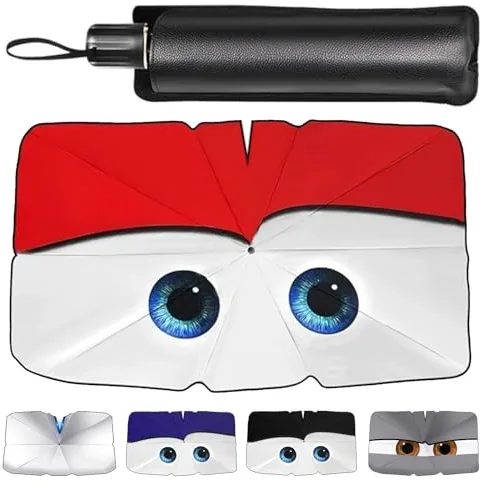 Parasol Coche Delantero Plegable 140 x 79 cm，Parasol Coche Paraguas,Parasol Delantero Coche con Diseño Adorable de Ojos,UV y El Calor,Viene con Bolsa de Almacenamiento, Apto para berlinas,MPV,SUV