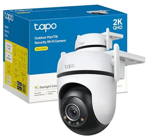 Tapo C520WS - Cámara Vigilancia Wi-Fi Exterior 360°, Resolución 2K QHD, Visión Nocturna en Color Starlight, Detección IA Múltiple, Seguimiento de Movimiento, IP66