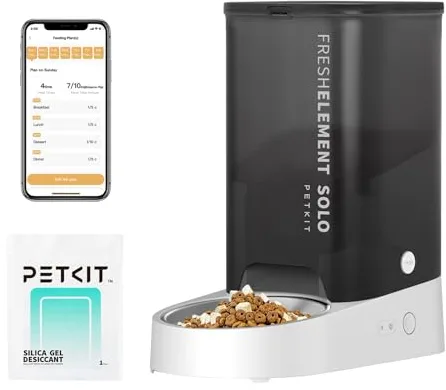 PETKIT Comedero Gato Automatico, 2.4G WiFi, 3L Dispensador Comida Gatos/Perros, Control de App, 1-10 Comidas al Día, Liofilizados Compatibles, Cubeta de Acero Inoxidable, Cable USB (Gris Claro)