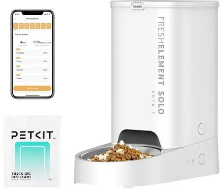 PETKIT Comedero Gato Automatico, 2.4G WiFi, 3L Dispensador Comida Gatos/Perros, Control de App, 1-10 Comidas al Día, Liofilizados Compatibles, Cubeta de Acero Inoxidable, Cable USB (Blanco Leche)