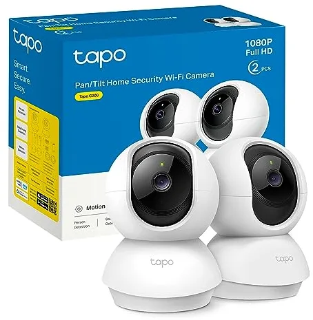 Tapo C200P2 - Cámara IP WiFi 360° Cámara de Vigilancia FHD 1080p,Visión Nocturna, Notificaciones en Tiempo Real, Admite Tarjeta SD,Detección de Movimiento,Control Remoto,Compatible con Alexa
