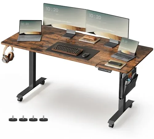 VASAGLE Escritorio Eléctrico de Altura Regulable, 60 x 160 x (72-120) cm, Ajuste Continuo, Función de Memoria con 4 Alturas, Marrón Rústico LSD176X01V1