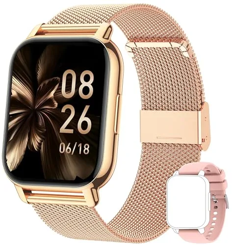 Popglory Reloj Inteligente Mujer, Llamadas/Presión Arterial/100+ Deportes Smartwatch Mujer, Frecuencia respiratoria Frecuencia Cardíaca Oxígeno en Sangre Sueño, Reloj Android iOS