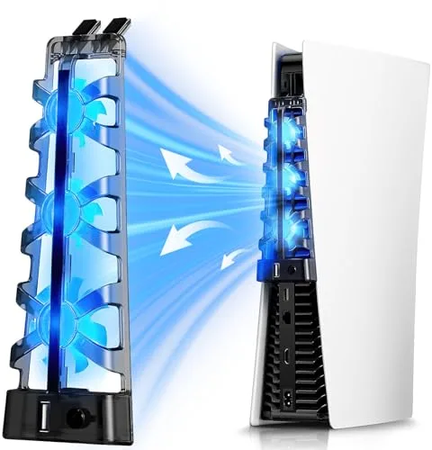 Ventilador para PS5 Ventilador de Refrigeración para PS5 Consola con USB Externo y 3 Ventiladores compatible con PlayStation 5 Disco y Digitales