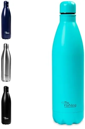 Botella de Agua Acero Inoxidable 1 Litro-Otto Koning-Botella Térmica con Doble Aislamiento al vacío para 12 Horas de Bebida Caliente y 24 Horas de Bebida Fría. Botella Termo a Prueba de Fugas sin BPA