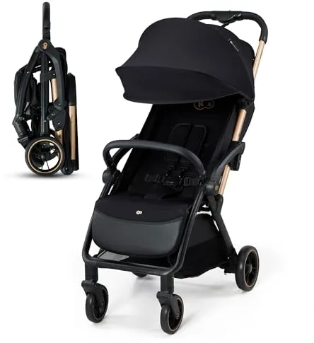 Kinderkraft APINO Silla de Paseo bebé, Carrito, Carro bebé, AUTO FOLDING, Plegado Automático, Posición reclinada, Posición Tumbada, Ligero, 7,5g, Impermeable, Carga Máxima 24 kg, Negro