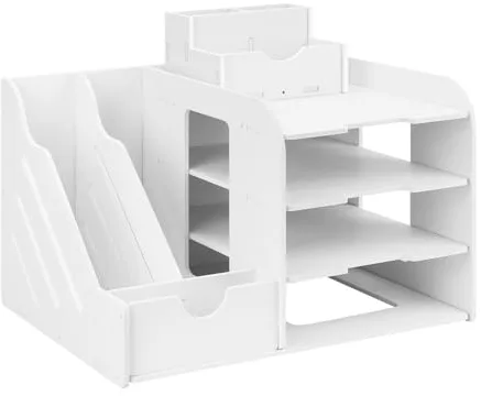 QWORK® Organizador de Escritorio de Oficina, Organizador Papeles, Soporte de Documentos A4, 4 Niveles