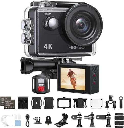 AKASO Cámara Deportiva 4K 30fps 20MP WiFi Cámara de Acción - Cámara Sumergible Acuática 30M con estabilización - Gran Angular de 170° - Calidad de Imagen Ultra HD para los entusiastas de la Aventura