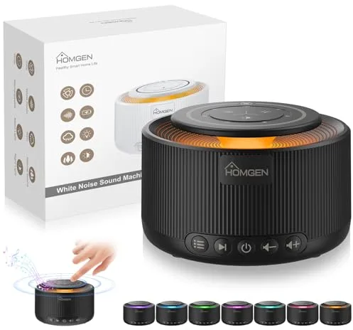 HOMGEN Máquina de Ruido Blanco para Adultos y Bebés Máquina de Sonido con Luz Nocturna y 30 Sonidos Relajantes White Noise Machine Baby Portátil con Función de Memoria y Recargable por USB（Negro）