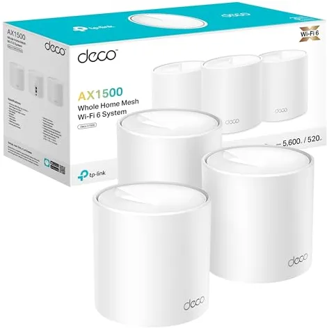 [Nuevo] TP-Link Deco X1500 (3-Pack) - Sistema WiFi 6 Mesh IA, AX1500 Doble Banda 2.4 GHz/5 GHz, Cobertura hasta 520 m2, 3X Puertos Gigabit por Unidad, 160MHz, ODFMA, 1024QAM, Control Parental