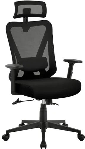 Yaheetech Silla Escritorio de Oficina Ergonomica Sillon Despacho con Respaldo Bloqueable Entre 90° y 130° Silla Soporte Lumbar Ajustable Malla Transpirable para Oficina Estudio Negro