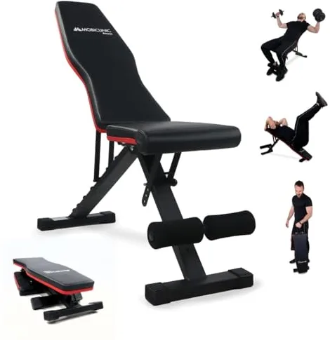 Mobiclinic® fitness, Banco de musculación, Plegable, Soporta 200kg, Asiento y respaldo regulable, Flexfit, Multifunción, Pesas, Entrena cuerpo completo, Resistente estable, Gym en casa