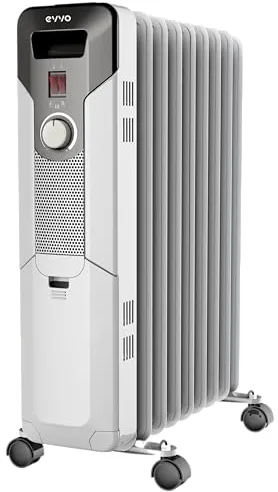 Radiador de Aceite EVVO C9, 2.000W de 9 Elementos, Hasta 20 m2, Bajo Consumo, 3 Modos, Fácil Transporte, Seguridad Sobrecalentamiento, Sistema Recogecables (Blanco)