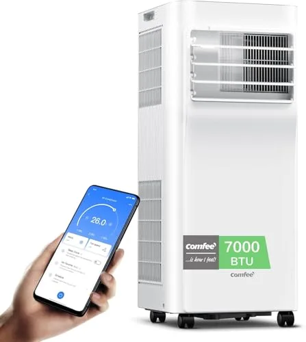 COMFEE Pingüino Aire Acondicionado Portátil 7000 BTU/1800 Frigorías Breezy Cool Pro – Climatizador sin unidad exterior, Bajo Consumo, App Control y Kit de Ventana – Refrigera, Ventila y Deshumidifica
