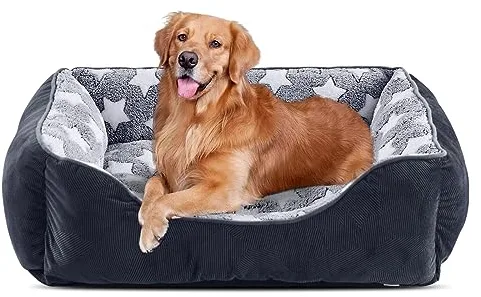 FURTIME Cama para perros grandes, cesta para perros, lavable, antideslizante, mullida, colchón para perros con bordes elevados, sofá suave para perros y gatos, XL (89 x 63 x 23 cm), color negro y
