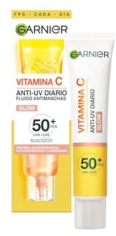 Garnier Vitamina C Fluido Antimanchas Anti-UV Diario Efecto Glow FPS50+, Protege, Previene y Reduce las manchas, para todo tipo de pieles, 40 ml