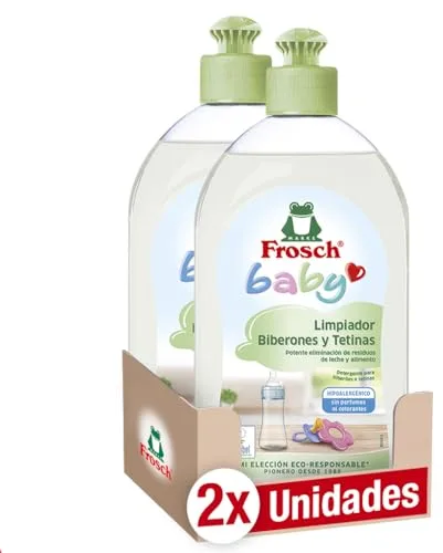 Frosch Baby - Limpiador de Biberones y Tetinas, Elimina Restos de Leche y Comida, Producto Hipoalergénico y Ecológico - Pack de 2 Unidades x 500 ml
