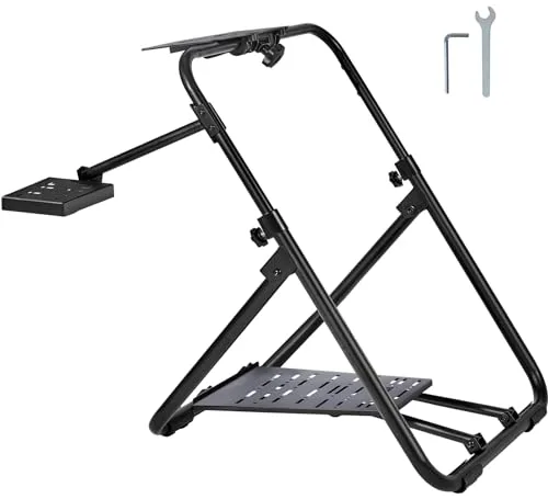 VEVOR Soporte Plegable para Volante de Carreras Base Universal Ajustable en Altura Compatible con Volante para Pedal de Carreras Logitech y Thrustmaster Marco de Acero Q235A Ángulo del Pedal de 0°/40°