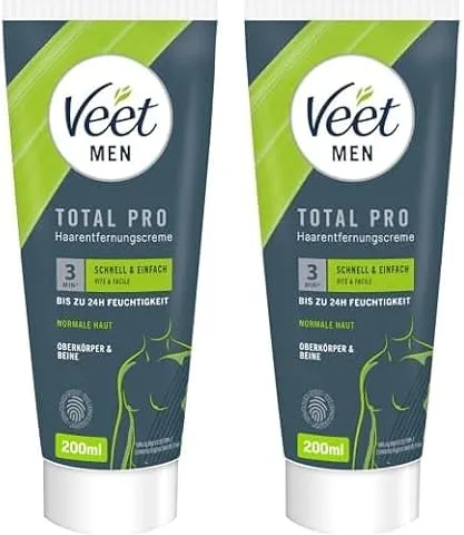 Veet Crema Depilatoria Masculina para el Cuerpo Piel Normal, 200ml (Paquete de 2)