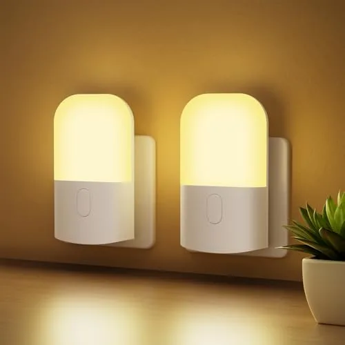 GRIFEMA GD101-2 [2 Piezas] Luz Nocturna Infantil 3 Niveles de Brillo Ajustables, Luz Nocturna con Sensor de Luz para Habitación de Niños, Baño, Pasillo, Cocina, Escaleras, 2700K Blanco Cálido