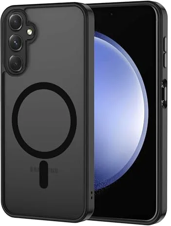 XTCASE Funda Magnética para Samsung Galaxy S24 5G [Compatible con Magsafe], Carcasa Translúcido Mate Trasera Resistente a arañazos TPU Parachoques Antigolpes Ultra Fino Caso,Negro