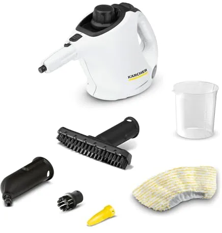 Kärcher Limpiadora de Vapor SC 1 Multi, tiempo de calentamiento: 30 segundos, potencia: 1300 W, depósito: 200 ml, con boquilla manual, funda de microfibra boquilla y cartucho descalcificación