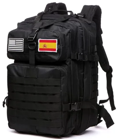 GUJOIN Mochila Tática 50 Litros con Sistema Molle - Gran Capacidad Militar Impermeable para Emergencias de 3 Días Caza Senderismo y Acampadas - Mochila para Actividades al Aire Libre (Negro)