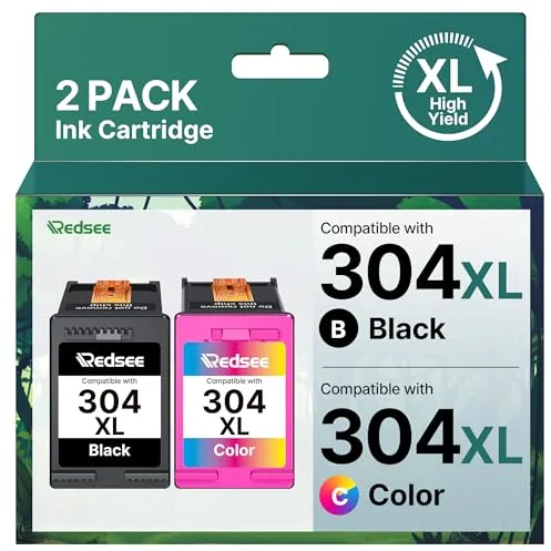 Redsee 304XL Cartuchos de Tinta Remanufacturado para HP 304 XL Negro Compatible con 304XL para HP Envy 5010 5020 5030 5032 Deskjet 2630 2632 2633 3700 3720 3730 3750 3760 3762(Negro y Color,2-Pack)