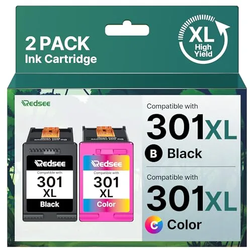 Redsee 301XL 301 XL Cartuchos de Tinta Remanufacturado para HP 301 Negro y Color Compatible Cartuchos de Tinta 301 para HP Deskjet 2450 1050 3050 Envy 4500 5530 4508 OfficeJet 2620(Negro/Color,2-Pack)