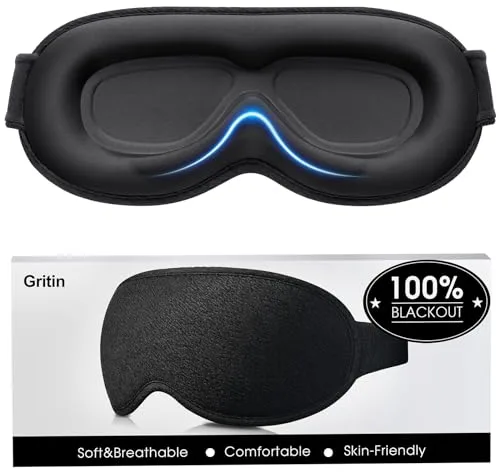 Gritin Antifaz para Dormir para Mujer y Hombre, Anti-Luz Máscara de Dormir Sin Presión Ocular - Diseño Ergonomico 3D para Las Pestañas y Los Movimientos Oculares, Ultrasuave & Cómodo Sleep Mask