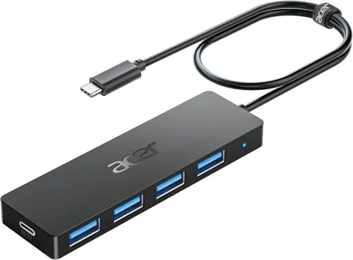acer Hub USB C 3.0, Adaptador USB Ultra Delgado de 4 Puertos, Divisor USB multipuerto con alimentación Tipo C 5V3A, Extensor USB Compatible con Laptop Acer y PC, 60 cm