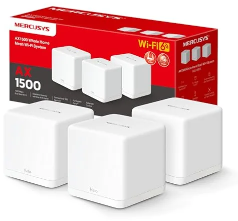 [2024 Nuevo] MERCUSYS Halo H1500X(3-Pack)-AX1500 Sistema WiFi 6 Mesh, 3X Puerto Gigabit Ethernet, Conecta hasta 150 Dispositivos, Control Parental, Cobertura de hasta 550 m², Fácil Configuración