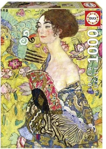 Educa - Dama con Abanico, Gustav Klimt | Puzzle de 1000 Piezas para Adultos. Medidas: 48 x 68 cm. Incluye Cola Fix Puzzle. A Partir de 14 años (19932)