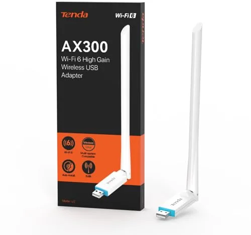 Tenda U2 Adaptador USB Wi-Fi 6 AX300, Antena Wi-Fi Externa Ajustable de 6dBi, Modo Soft-Ap, instalación Sencilla, USB WiFi para PC y portátil, Compatible con Windows 7/10/11, V5.0