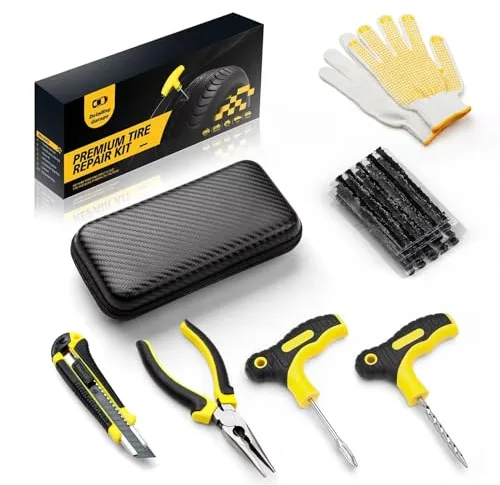 Kit de reparación de neumáticos – 27 piezas – Kit de parche y tapón para pinchazos con estuche, kit de parche de neumáticos portátil con sellador, ideal para coche, motocicleta, camión, furgonetas
