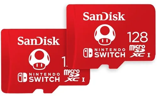 SANDISK Tarjeta microSD con licencia oficial para Nintendo Switch, Super Mario 128GB(Velocidad de Lectura hasta 100 MB/s, UHS-I, U3, Compatibles Nintendo Switch 1, Lite, OLED) Incluye 2 Tarjeta