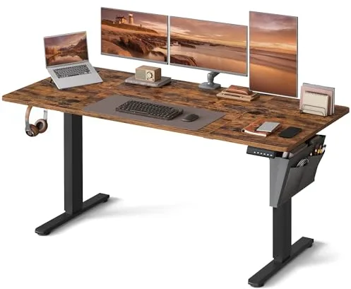 SONGMICS SONGMICSEscritorio Eléctrico, Regulable en Altura, 160 x 70 cm, Regulación Continua, 4 Alturas de Memoria, Puerto USB-C, Marrón Vintage LSD136K01