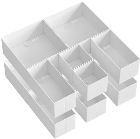 SONGMICS Organizadores Cajones, Separadores de Cajones, Juego de 12, Cajas Almacenaje de Tela Plegables para Calcetines, Ropa Interior, Sostenes, Corbatas, Bufandas, Blanco Nube RDZ006W02