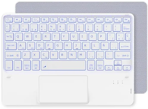 CACOE Teclado con TouchPad, Teclado Bluetooth Inalámbrico de 10 Pulgadas, [Español] Delgado y Ligero para iPad, iPad Air, Android Samsung Tablet, Xiaomi Pad, Huawei, Lenovo, Blanco