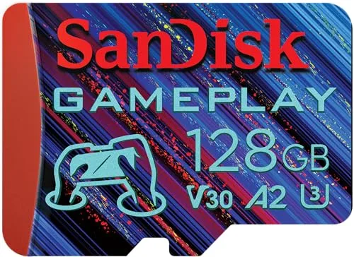 SanDisk128GB Gameplay Tarjeta Micro SD para Dispositivos de Juego móviles y Consolas portátiles, hasta 190 MB/s, de Lectura, AAA-/3D-/VR-Grafik, 4K-UHD-Videos, A2, U3, V30