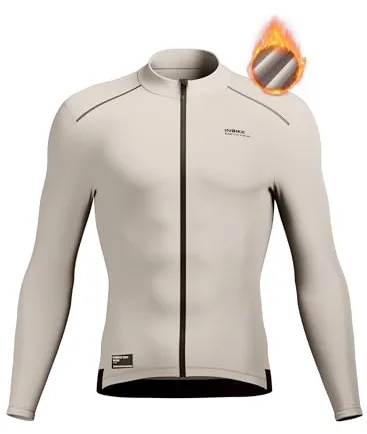 INBIKE Maillot Ciclismo Hombre Camiseta Ciclismo Manga Larga Maillot MTB con 3 Bolsillos Invierno Cálido con Forro Polar Alto Elástico Transpirable Caqui M
