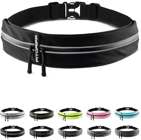 Fitgriff® Riñonera Running Deportiva - Cinturon Correr Hombre y Mujer - Porta Movil (para Todos los Smartphones) para Deporte, Walking (Black, M-L)