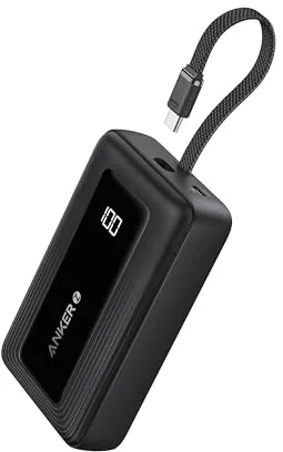 Anker Zolo Power Bank, Cargador portátil inalámbrico y Compacto de 20 000 mAh con Carga rápida máxima de 30 W, Cable USB C Integrado, batería Resistente, para iPhone 17/16/15, AirPods y más