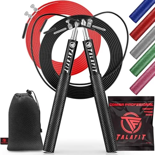 Comba Crossfit Profesional Talafit | Cuerda Saltar Fitness Ajustable | Comba de saltar | Comba Boxeo | Cuerda para saltar con rodamientos de alta velocidad de giro | FundA incluida (NEGRO)