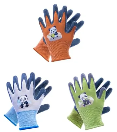 Mr.Panda 3 Pares de Guantes de Jardinería para Niños, para Edades de 2 a 4 Años, Aptos para la Piel, Guantes de Trabajo para Niños Pequeños, Talla 3/XXXS